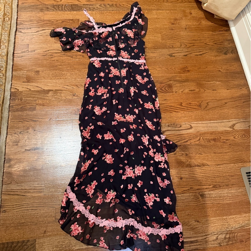 Alice + Olivia Caydon Floral ruffle one shoulder high low midi dress size 2 - Picture 5 of 15